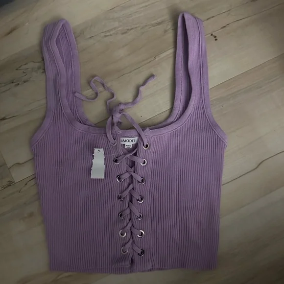 Y2K PURPLE LACE UP CROP TOP S - Picture 1 of 3